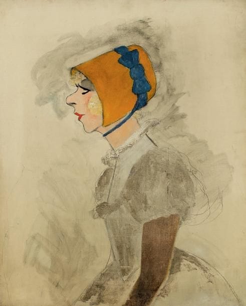 Sacha GUITRY
Yvonne Printemps, [1920]. Huile sur toile. 61 x 50 cm. Yvonne Printemps (1894-1977) de profil, à mi-corps, en costume de scène, coiffée d'un chapeau, dans le rôle de la Lisette de Béranger, créé le 21 janvier 1920 à la Porte Saint-Martin.