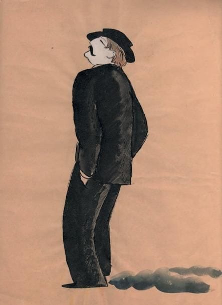 Ion DON (1894-1985)
Lucien Guitry. Lavis, encre de Chine et aquarelle. 30,5 x 22 cm. Lucien Guitry (1860-1925) dans le rôle de Coupeau de L'Assommoir d'Émile Zola.