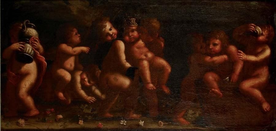ÉCOLE FLAMANDE du XVIIe siècle entourage de Domenico PIOLA
Frise de putti Toile. 50,5 x 102,5 cm