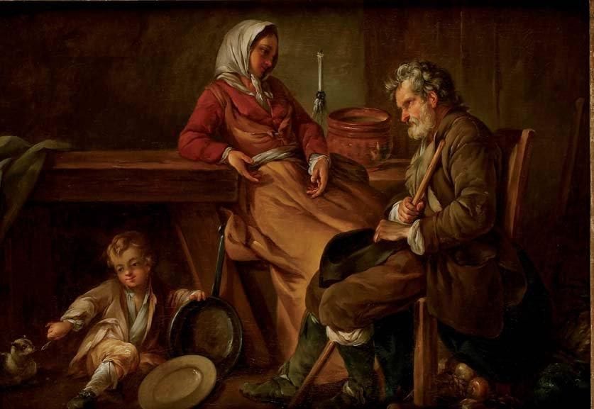 École FRANCAISE du XVIIIe siècle, atelier de Noël HALLE
Repas de paysans Sur sa toile d'origine. 67 x 101 cm