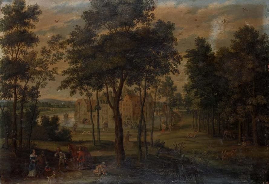 Isaak van OOSTEN (Anvers 1613 - 1661)
Promenade en forêt Cuivre. 30 x 43 cm Signé en bas au centre J. v. Oosten. fecit. Sans cadre.