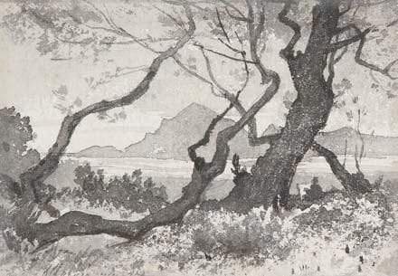 Henri Joseph HARPIGNIES (1819 - 1916)
Bord de mer méditerranéen, 1894 Lavis d'encre. Signé et daté 94 en bas vers la gauche. 8,5 x 12,5 cm