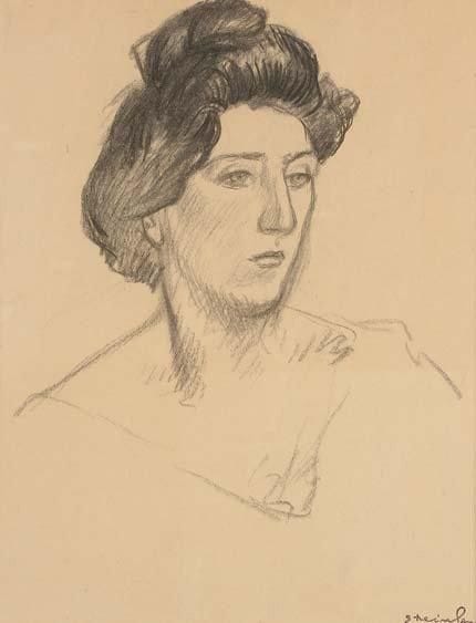 Théophile Alexandre STEINLEN (1859 - 1923)
Portrait de femme Dessin au fusain, porte le cachet de la signature en bas, à droite. 45,5 x 35,5 cm Nous remercions Madame Claude Orset qui nous a aimablement confirmé que ce dessin, répertorié dans ses archives, figurerait au catalogue raisonné de l'oeuvre de Steinlen, en préparation.