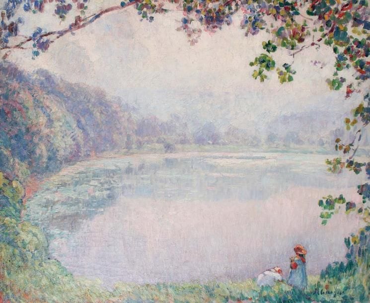 Henri LEBASQUE (1865 - 1937)
Deux enfants au bord du lac Huile sur toile. Signée en bas à droite. 60 x 73 cm.
