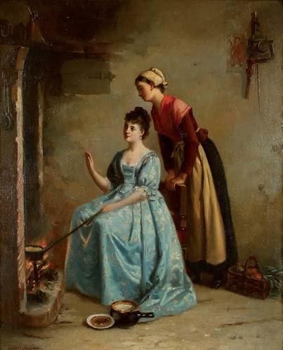 Victor CARRE-SOUBIRAN (? - 1897)
Le foyer Huile sur toile. Signée en bas à gauche. 62 x 50 cm
