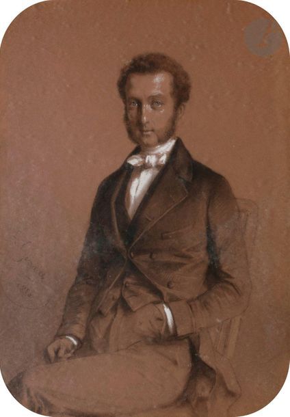 Félix François GENAILLE (1826-1880).
Portrait présumé de Louis d’Orléans, duc de Nemours
Dessin au crayon, fusain et rehaut de craie, signé et daté « 1850 ».
33 x 25 cm
Sous-verre. Cadre doré. 

 à rapprocher du portrait photographique du duc de Nemours par Joseph Bigier en 1852.