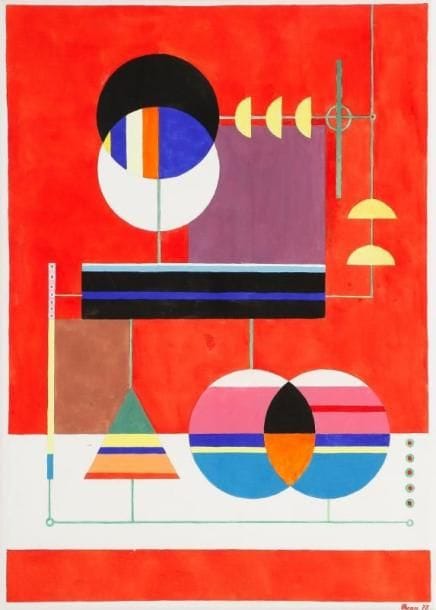 Zladislaw CYANKIEWICZ dit CYAN [polonais] (1912-1981)
Hommage à Herbin, 1977 Gouache. Signée et datée en bas à droite. 75 x 55 cm 