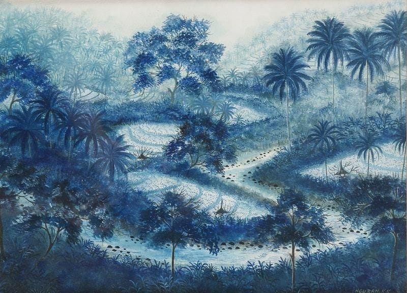 K.K. NGURAH [Indonésien] (né en 1947)
Paysage Gouache sur papier. Signée en bas à droite. 27 x 38 cm 