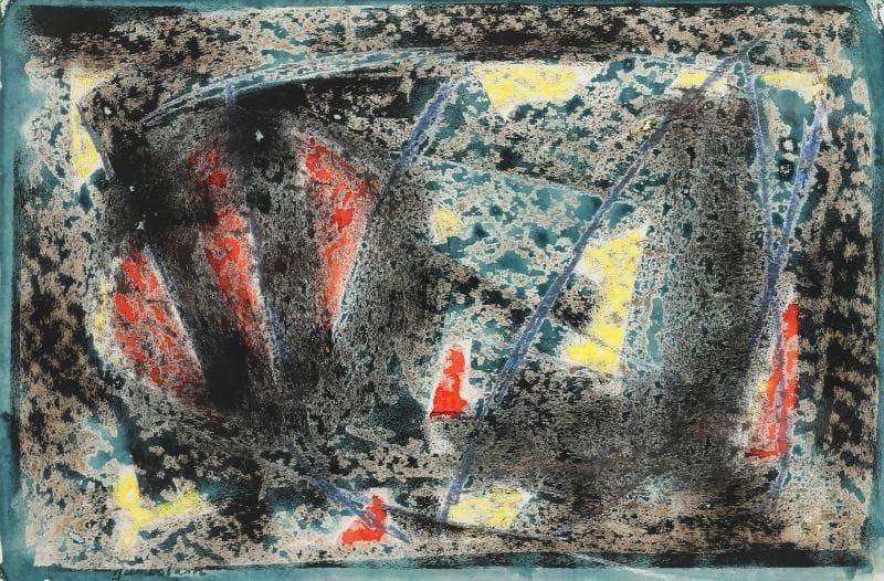 Jun DOBASHI [japonais] (1910-1975)
Fantaisie lumineuse, 1958 Gouache. Signée et datée en bas à gauche. 38 x 56,5 cm. 