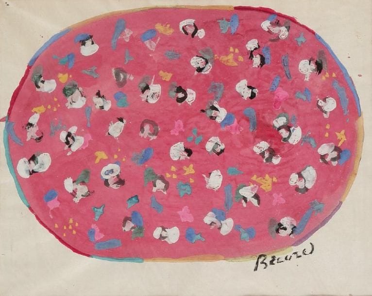 Christian BERARD (1902-1949)
Projet de tissu, fond rose Gouache. Signée en bas vers la droite. 22.50 x 28 cm 