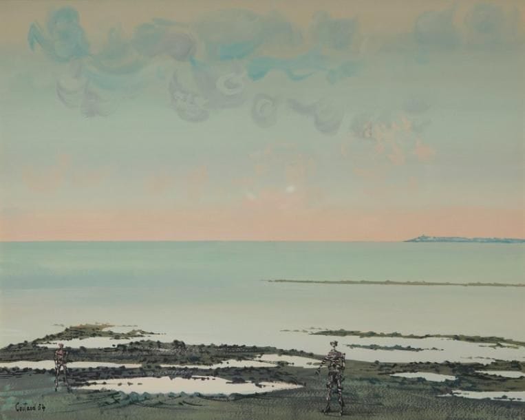 Lucien COUTAUD (1904-1977)
Deux personnages sur la plage, 1954 Gouache. Signée et datée en bas à gauche. 33 x 40.50 cm 