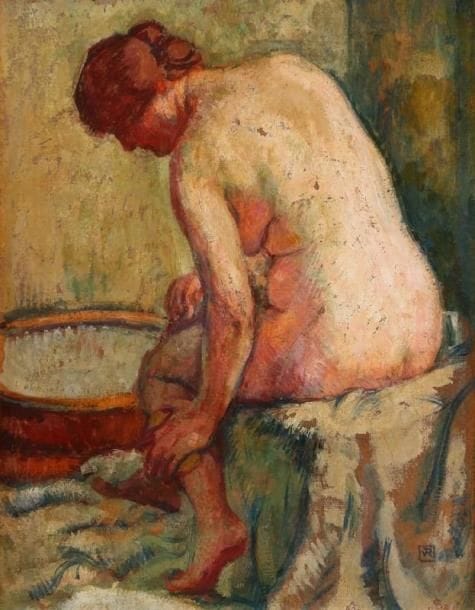 Théo VAN RUYSSELBERGHE
Nu au tub, 1912 Huile sur carton contrecollé sur panneau. Signée du monogramme vers le bas à droite.  (griffures et manques) 46 x 37 cm Bibliographie : Figurera dans le supplément du catalogue raisonné de l'oeuvre de Théo van Rysselberghe actuellement en préparation par Ronald Feltkamp sous le N° 1912.043 Commentaire : Nous remercions Ronald Feltkamp qui a aimablement confirmé l'authenticité de cette oeuvre. 