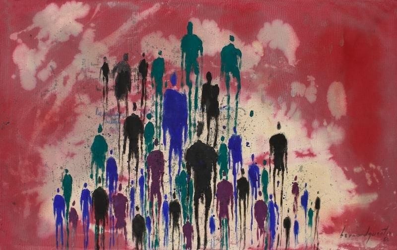 Bernard QUENTIN (né en 1923)
La Foule, 1960 Acrylique sur toile. Signée et datée en bas à droite. (Sans châssis). 72 x 120 cm 