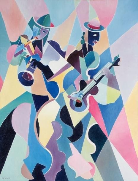 Michel MORENO (né en 1945)
Le trompettiste Huile sur toile. Signée en bas à gauche. 116 x 89 cm 