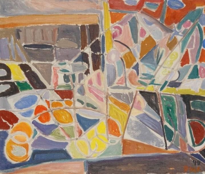 Lutka PINK (1906-1999)
Passage, 1949 Huile sur toile. Signée et datée en bas à droite. Contresignée et datée au dos. 45 x 53 cm