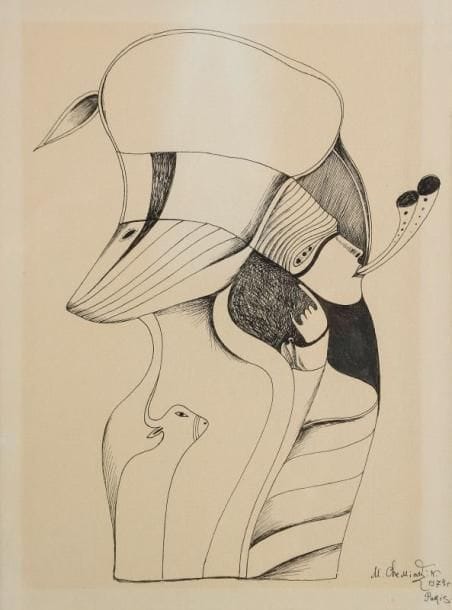 Michel CHEMIAKIN (né en 1943)
Figure onirique, 1974 Encre. Signé et daté en bas à droite.  18 x 13 cm Provenance : Collection Jacques et Liliane Mourlot. 