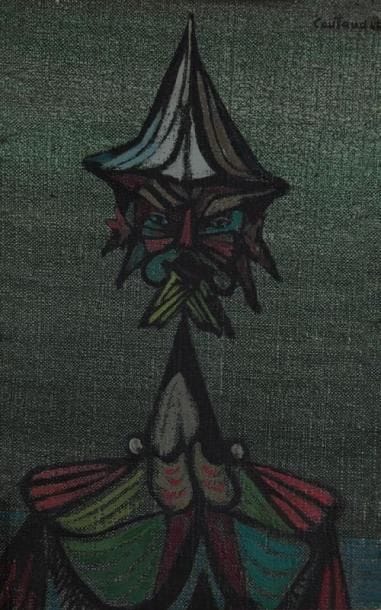 Lucien COUTAUD (1904-1977)
Le chapeau pointu, 1944 Huile sur toile. Signée et datée en haut à droite. Datée et titrée au dos. 22 x 14 cm 