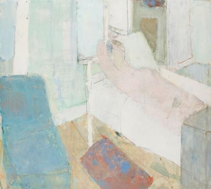 Pierre LESIEUR (1922-2011)
Femme allongée, 1963 Huile sur toile. Signée et datée en bas à gauche. 96 x 107 cm 