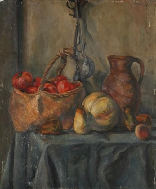 Maurice MOURLOT (1906-1983)
Nature morte aux fruits - Chat et chien Huile sur panneau double-face. Signée en haut à droite. 73 x 60 cm On y joint, du même, 2 paysages, huiles. Provenance : Collection Jacques et Liliane Mourlot. 