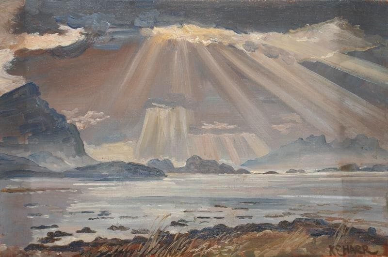 Karl HARR [norvégien] (né en 1940)
Rayons de soleil Huile sur toile. Signée en bas à droite. 30 x 45 cm