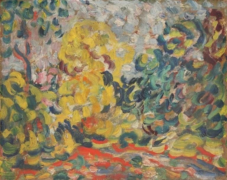 Louis VALTAT (1869-1952)
Les grands arbres Huile sur carton marouflé sur panneau, signé des initiales vers le bas à droite (Petit accident en bas à gauche) 24,5 x 30,5 cm Provenance :Ancienne collection Jules Cavaillès