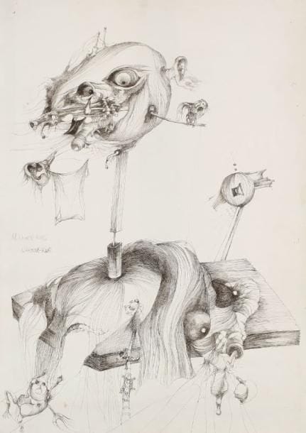 Nives KAVURIC-KURTOVIC (né en 1938)
Sama, 1963 Dessin à l'encre. Signé deux fois, vers le bas vers la gauche. 70.50 x 50 cm 