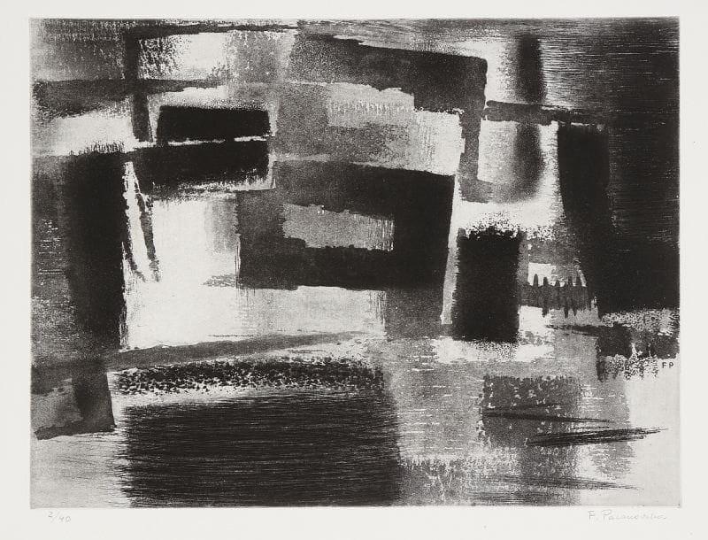 Felicia PACANOWSKA (1907-2002)
Ville flottante, 1964. Aquatinte et eau forte sur papier rives. Signée en bas à droite et justifiée 2/40 en bas à gauche. 30 x 39.50 cm. 