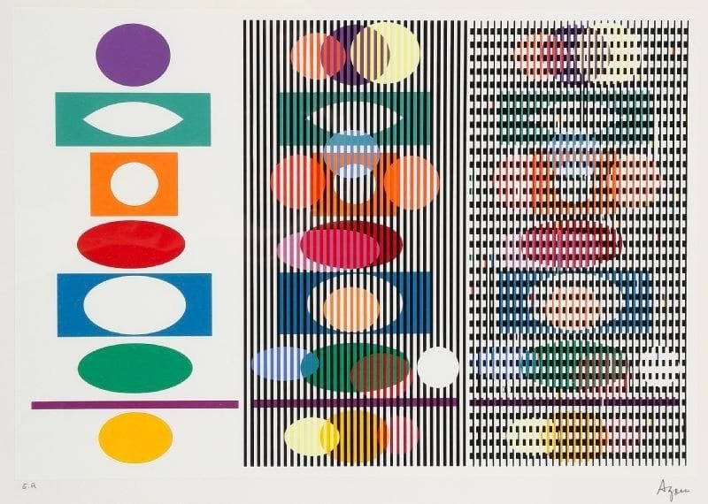Yaacov AGAM (né en 1928)
Sans titre. Lithographie. Signée en bas à droite et justifiée E.A. en bas à gauche. 22 x 32 cm. 
