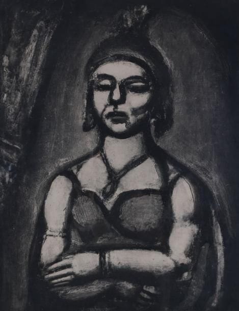 D'après ROUAULT
Portrait de femme en buste. Aquatinte. 57.50 x 44.50 cm. 