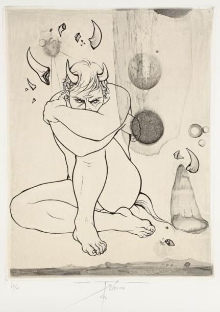 Pierre Yves TREMOIS (né en 1921)
Le Diable, 1974. Aquatinte. Signée et datée en bas au centre et justifiée 44/75 en bas à gauche. 90 x 63 cm. 