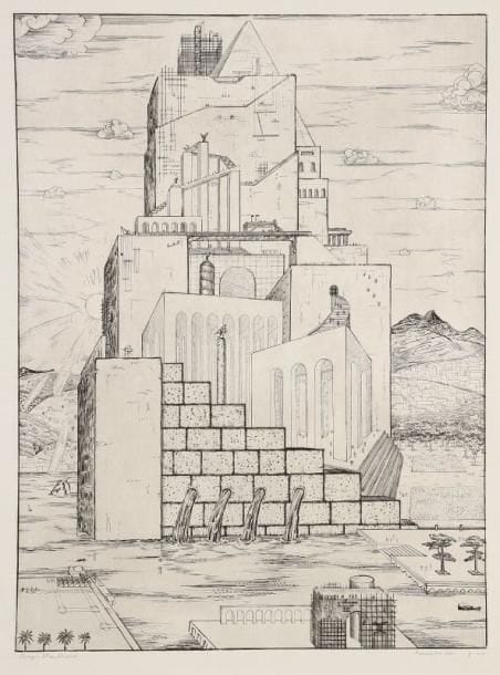 Roger VIEILLARD (1907-1989)
Le Palais du Lac, 1942-1980. Burin. Signé en bas à gauche, titré et justifié 7/40 en bas à droite. Légères traces de plis en tête. 39.50 x 29.50 cm. 