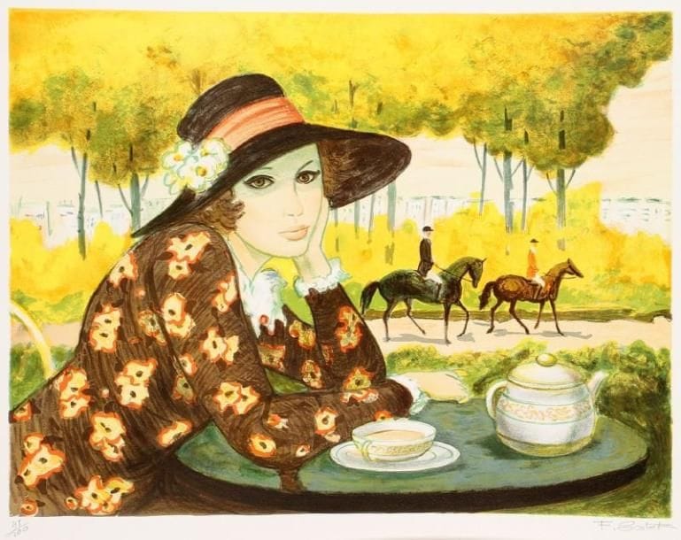 François BATET
Femme au chapeau fleuri. Lithographie. Signée en bas à droite et justifiée 48/ 200 en bas à gauche. 46 x 60 cm. 