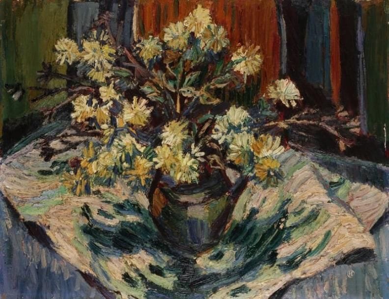ANONYME
Nature morte au bouquet. Huile sur isorel. Porte un monogramme en bas à droite. (Sans cadre). 60 x 77 cm. 