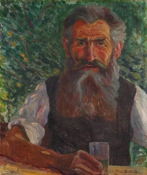 Pierre BERTRAND (1884-1975)
Portrait d'homme barbu au verre, 1917. Huile sur toile. Signée et datée en bas à droite. (Accidents). 55 x 47 cm. 