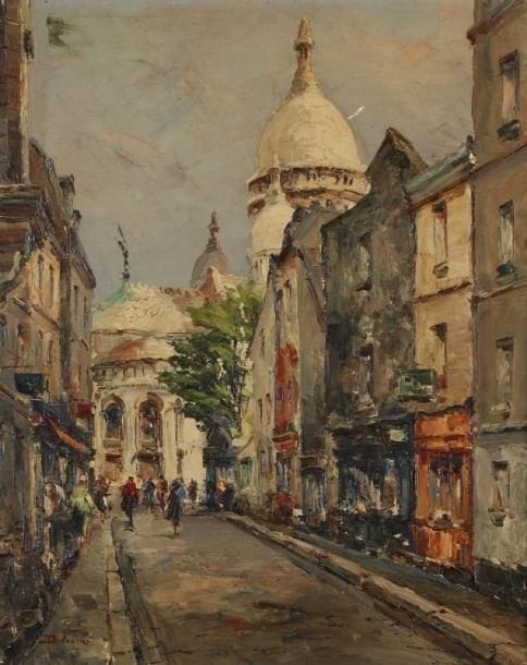 Julian BROSIUS (XXème siècle)
Rue de Montmartre. Huile sur toile. Signée en bas à gauche. (Petits manques). 41 x 33 cm. 