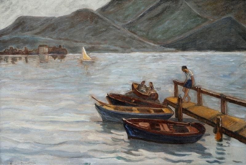Raoul CARRE (1868-1933)
Matinée sur le lac d'Annecy. Huile sur isorel. Signée en bas à gauche. (Encadrée). 50 x 73 cm. 