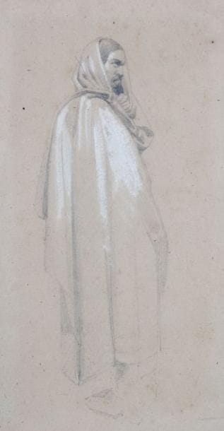 Paul DELAROCHE (dans le goût de)
Homme d'Afrique du Nord. Mine de plomb et gouache. (Sans cadre). 21 x 11,5 cm. 