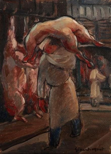 Girard Edmond-Emile dit GIRARD-MOND (1892-?)
Le porteur. Huile sur carton. Signée en bas à droite et titrée au dos. 33 x 24 cm. 