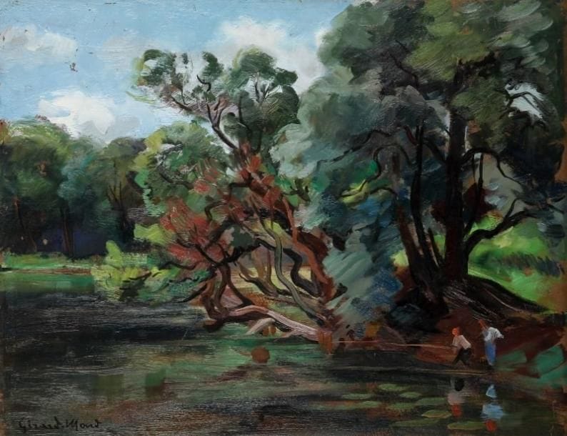 Girard Edmond-Emile dit GIRARD-MOND (1892-?)
Etang de Ville d'Avray. Huile sur carton. Signée en bas à droite et titrée au dos. 27 x 35 cm. 