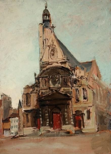 Girard Edmond-Emile dit GIRARD-MOND (1892-?)
L'Eglise. Huile sur carton. 33 x 24 cm. 