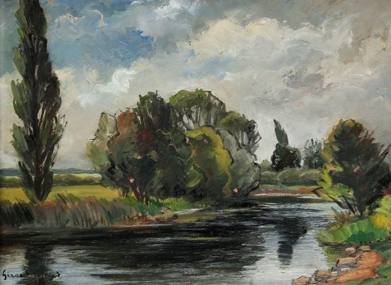 Girard Edmond-Emile dit GIRARD-MOND (1892-?)
Le Loir. Huile sur carton. Signée en bas à droite et titrée au dos. 24 x 33,5 cm. 