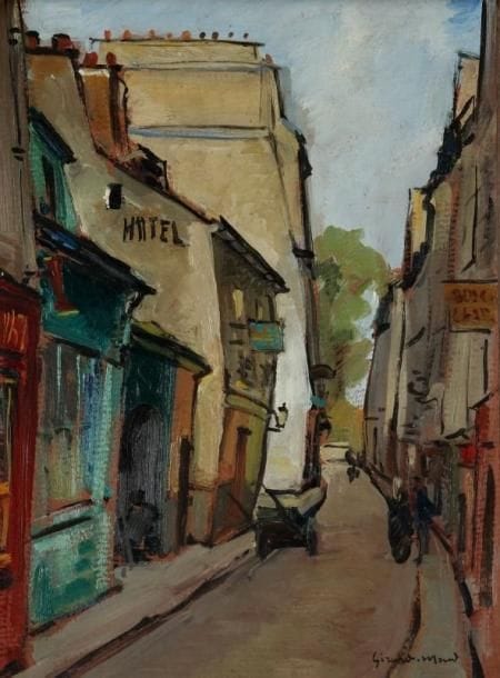 Girard Edmond-Emile dit GIRARD-MOND (1892-?)
La rue de Bièvres. Huile sur carton. Signée en bas à droite et titrée au dos. 33 x 24 cm. 