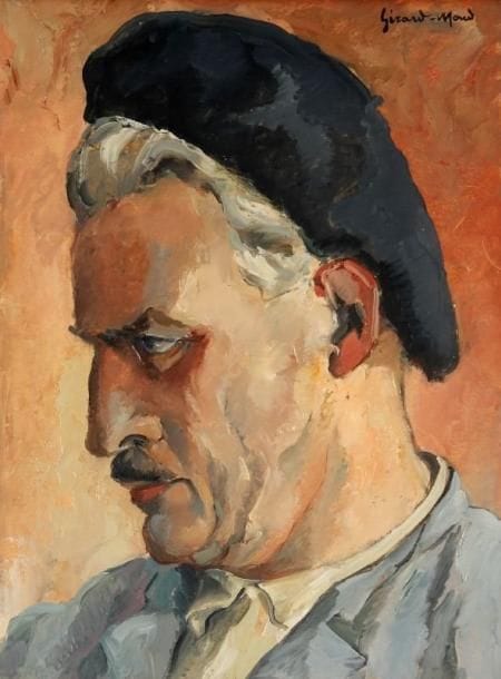 Girard Edmond-Emile dit GIRARD-MOND (1892-?)
L'homme au béret. Huile sur carton. Signée en haut à droite et titrée au dos. 33 x 24,5 cm. 