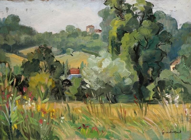 Girard Edmond-Emile dit GIRARD-MOND (1892-?)
Eté sur Amecourt. Huile sur panneau. Signée en bas à droite et titrée au dos. 23,5 x 33 cm. 