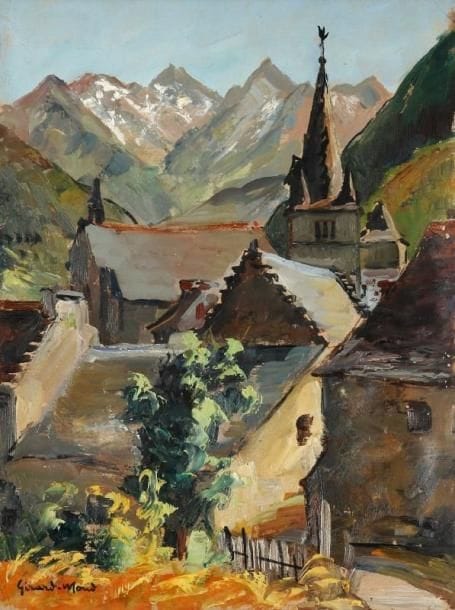 Girard Edmond-Emile dit GIRARD-MOND (1892-?)
Ancizan. Huile sur carton. Signée en bas à gauche et titrée au dos. 33 x 24 cm. 