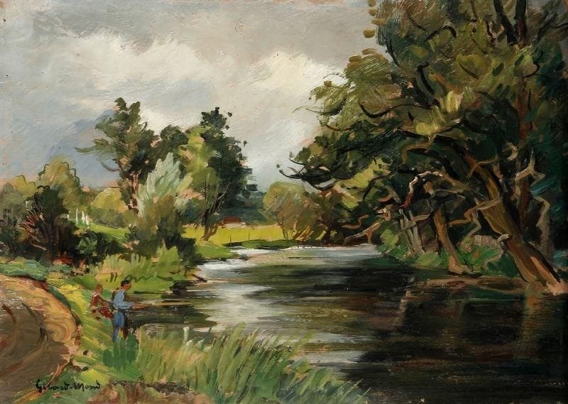 Girard Edmond-Emile dit GIRARD-MOND (1892-?)
Bord du Loir. Huile sur carton. Signée en bas à gauche et titrée au dos. 24 x 33,5 cm. 