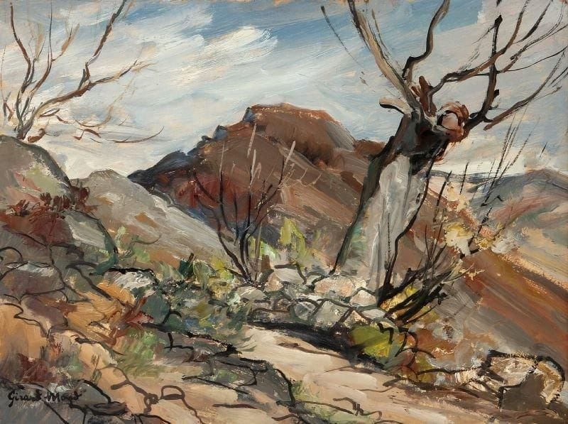 Girard Edmond-Emile dit GIRARD-MOND (1892-?)
Dans la montagne Antraigues. Huile sur carton. Signée en bas à gauche et titrée au dos. 24,5 x 33 cm. 