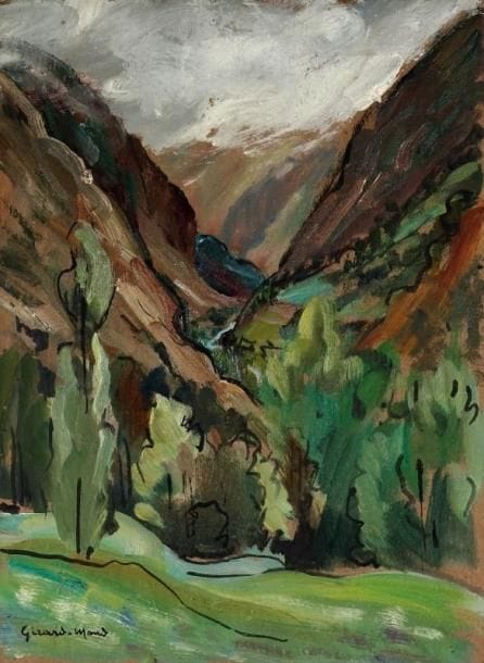 Girard Edmond-Emile dit GIRARD-MOND (1892-?)
Vue de Gavarnie. Huile sur carton. Signée en bas à gauche et titrée au dos. 33 x 24 cm. 