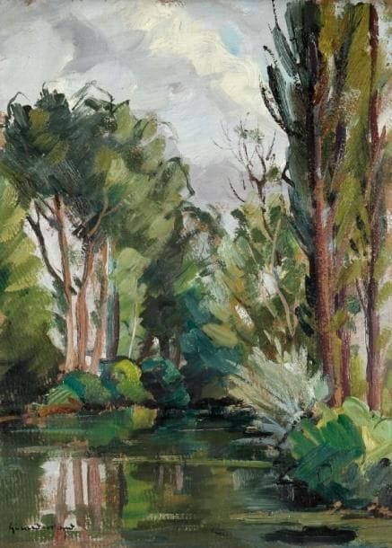 Girard Edmond-Emile dit GIRARD-MOND (1892-?)
Le Loir. Huile sur carton. Signée en bas à gauche et titrée au dos. 33 x 24 cm. 