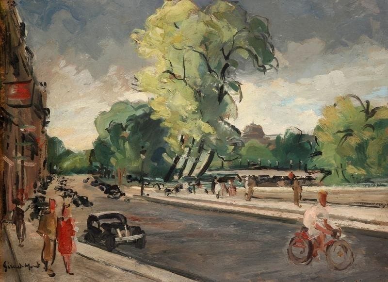 Girard Edmond-Emile dit GIRARD-MOND (1892-?)
Le quai des Grands Augustins. Huile sur carton. Signée en bas à gauche et titrée au dos. 24 x 33 cm. 